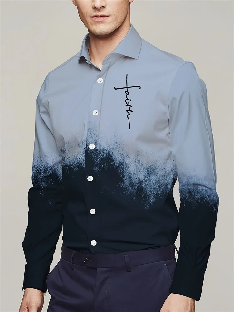 Christian Classic Cross Print Long Sleeve T-shirt For Men Casual Long Sleeve Tops For Autumn Fashion Men's Clothing Streetwear