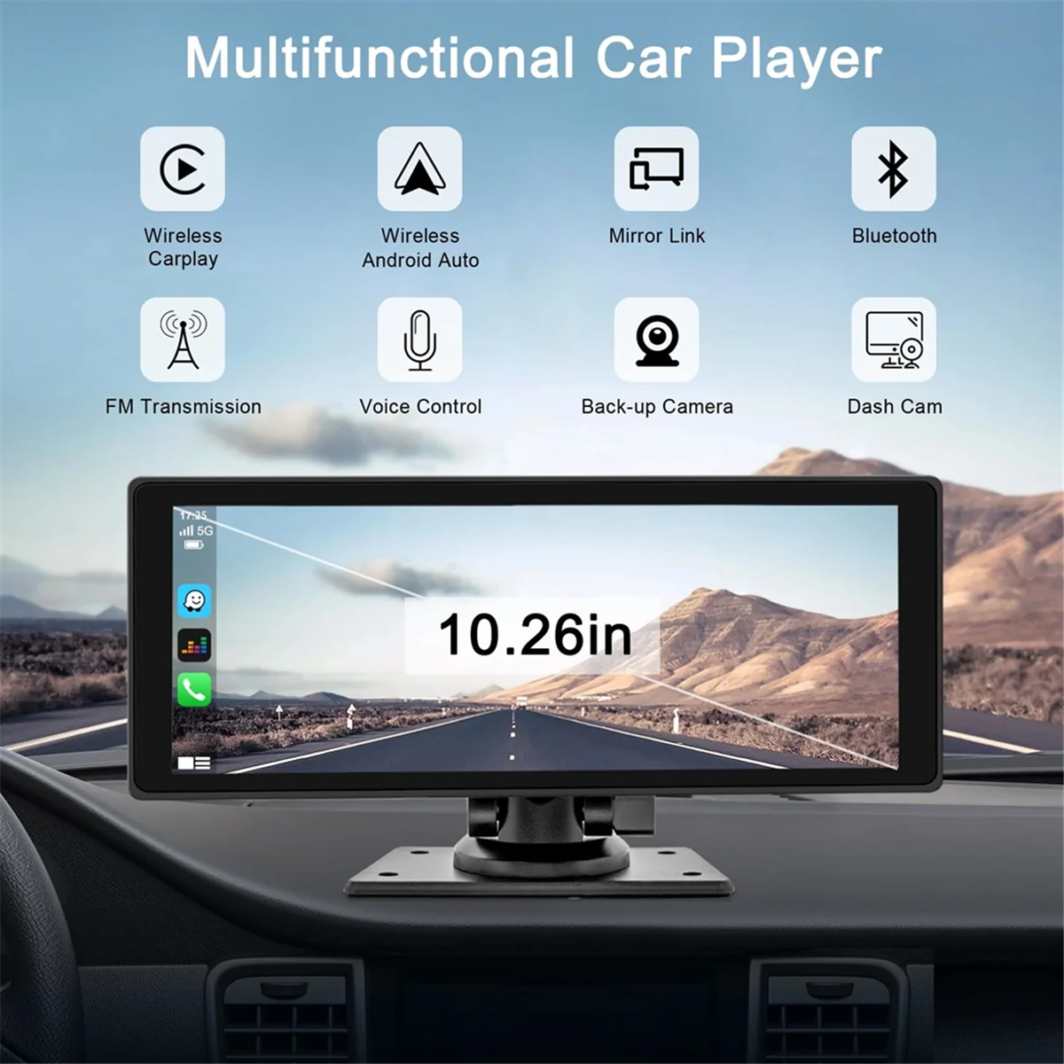 

Портативная беспроводная автомобильная стереосистема Carplay с видеорегистратором — экран HD IPS 10,26 дюйма, Android Auto, резервная камера 1080P, BluetoothJAS