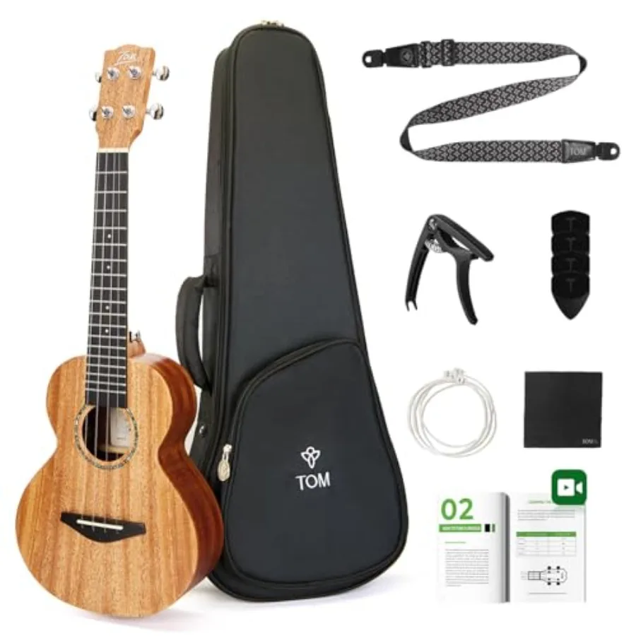 

23 Solid Top Mahogany Concert Ukulele with D'Addario Strings Includes Quick Locking Strap Deep Resonance for Beginners and Warm