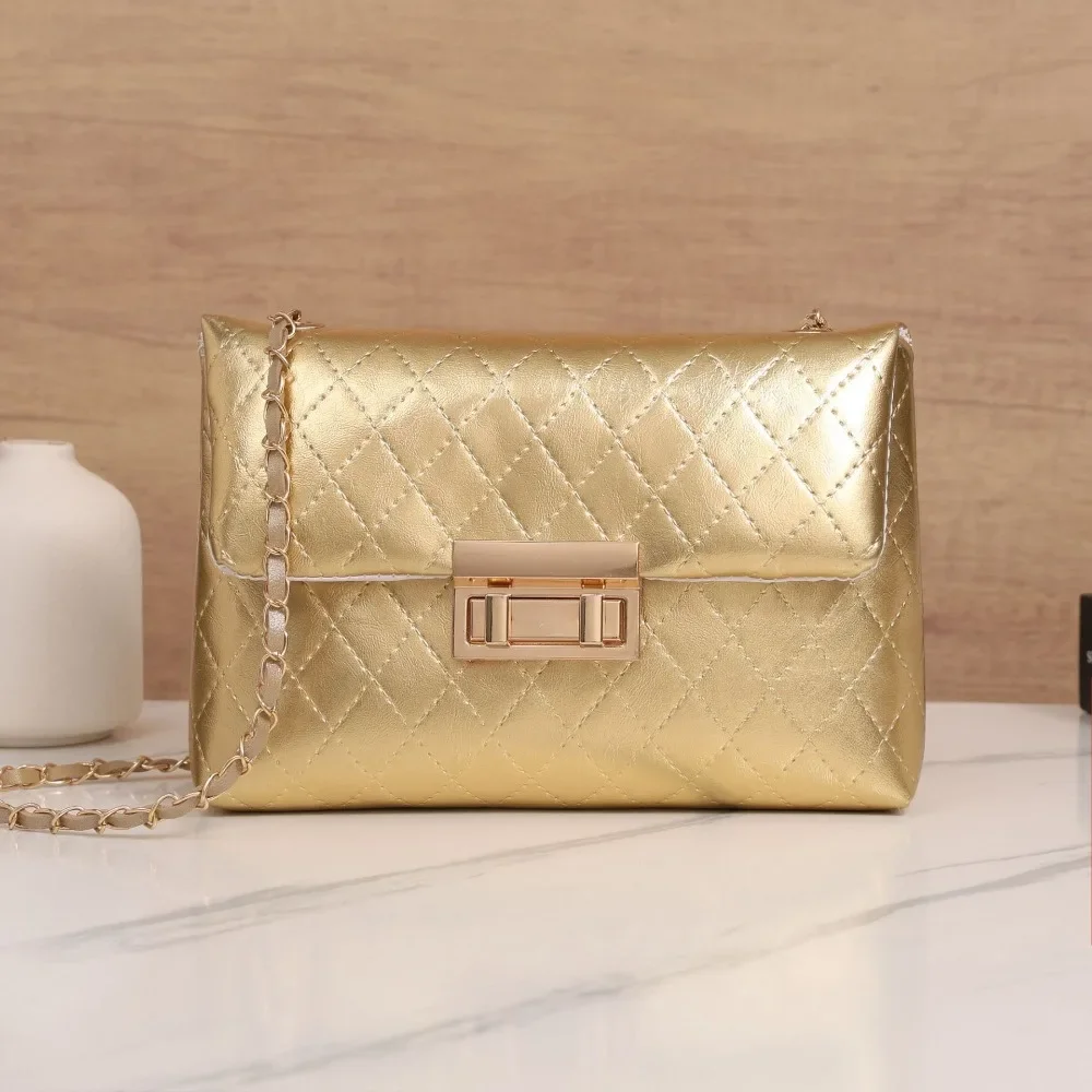 

Versatile Luxury Women's Crossbody Bag Imitation Leather Strap Chain Shoulder Bag Gold Magnetic Closure Handbag