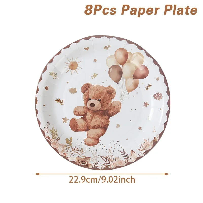 Braunbär-Party Pappteller Kindergeburtstag Tischdekorations-Set Einweg-Pappbecher Servietten und Teller Set – Detail 3