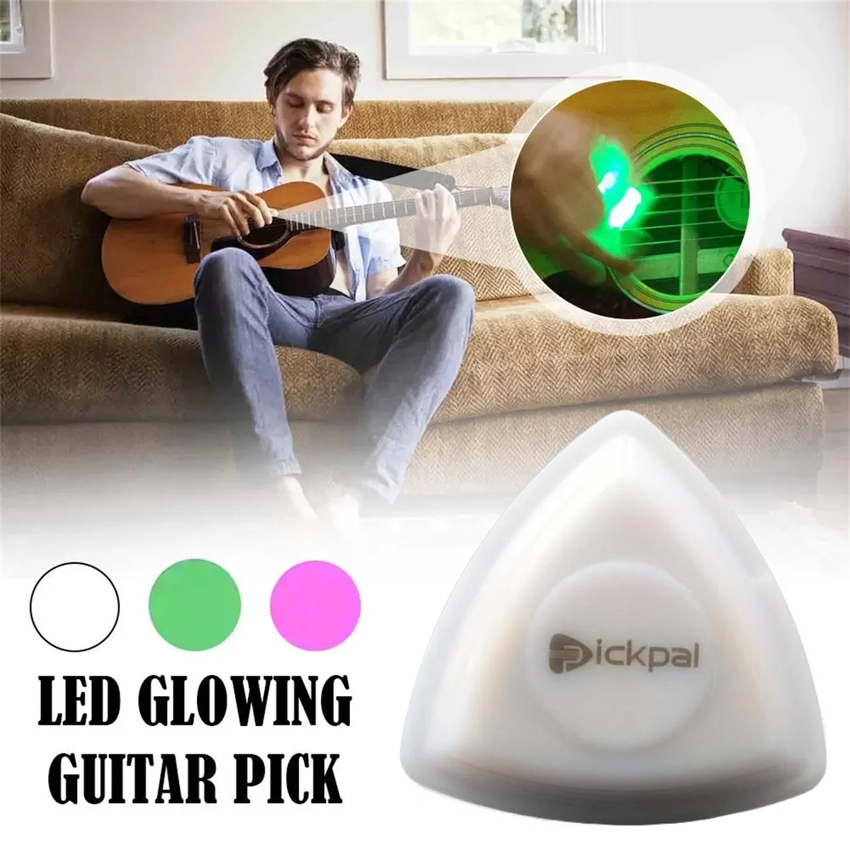 Miwayer LED Luminous Guitar Pick - ABS Electric Guitar Picks With Three-Color Light Options (White/Green/Purple)