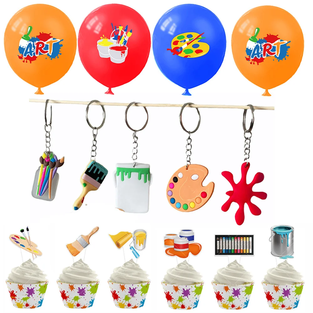

Art Paint Party Supplies Artist Birthday Decoration Splatter Palette Brush Keychain Painting Balloons Classroom Decorations