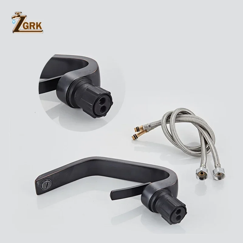 ZGRK حوض الحنفيات الحديثة الحمام صنبور حوض خلاط أسود مغسلة صنبور مقبض واحد ثقب واحد أنيقة الحنفيات للحمام #4