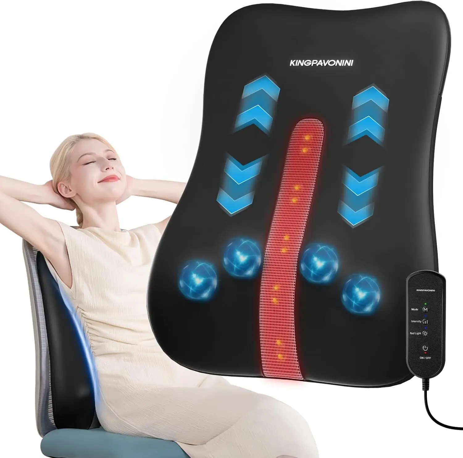 

Deep Tissue Back Massager with Up-Down Rolling & Shiatsu, Red Light Therapy for Pain Relief, Ultra-Slim Design for Chairs