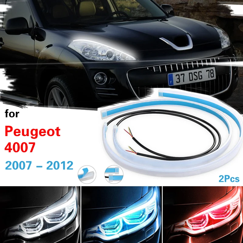 For Peugeot 4007 2007-2012 Start-Scan Running Light Strip Flexible Waterproof Led Signal Light Headlight DRL 12V Flow Lamp 2pcs