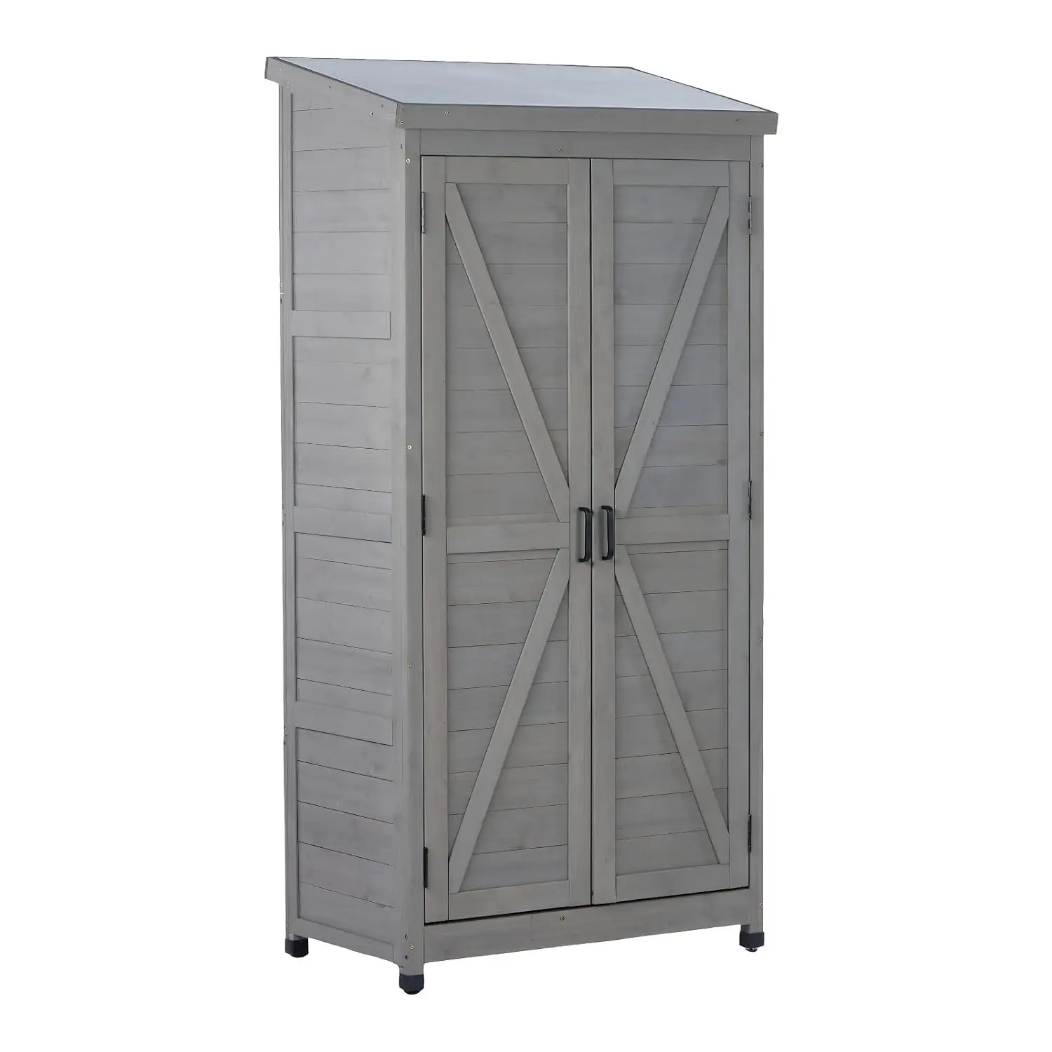 Outdoor Metal Top Wooden Storage Shed 3 Adjustable Shelves Garden Tool Organizer, Customized