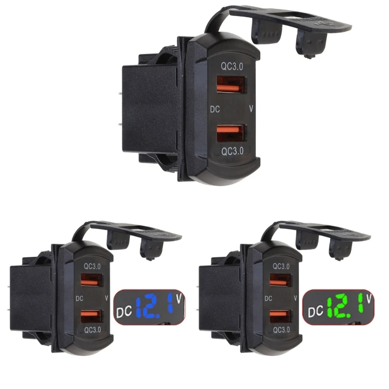 

Quick USB Socket,12V/24V Waterproof Dual Car Power Adapter Outlet with LED Voltmeter