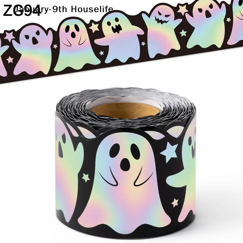 Holographic Ghost Halloween Bulletin Board Border Roll With Iridescent Effect For Classroom Party Home Wall Decor