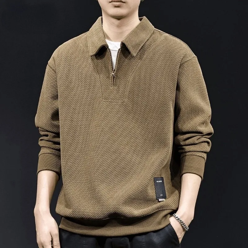 

chenille knitted zipper lapel men's hoodie new autumn and winter trend Loose large-sized casual and high-end fashion clothing