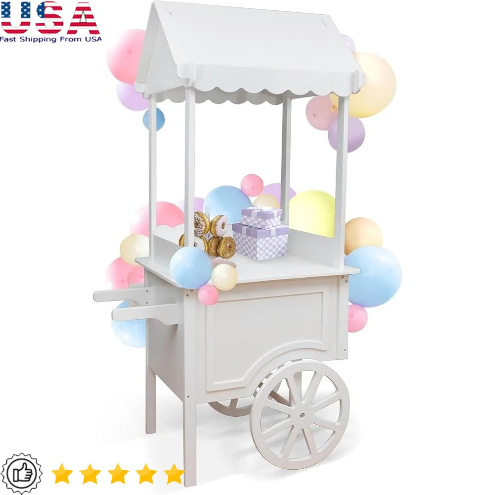 

Mobile Candy Cart with Wheels Wooden Dessert Stand Parties Weddings Floral Display Treats Ice Cream Events