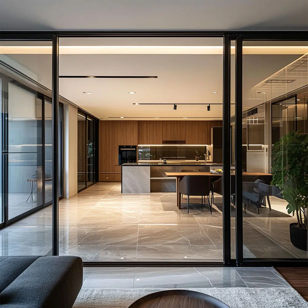 Space Saving Design Indoor Sliding Door Living Room and Kitchen Glass Partition Door Heavy Duty Multi Leaf Aluminum Sliding Door