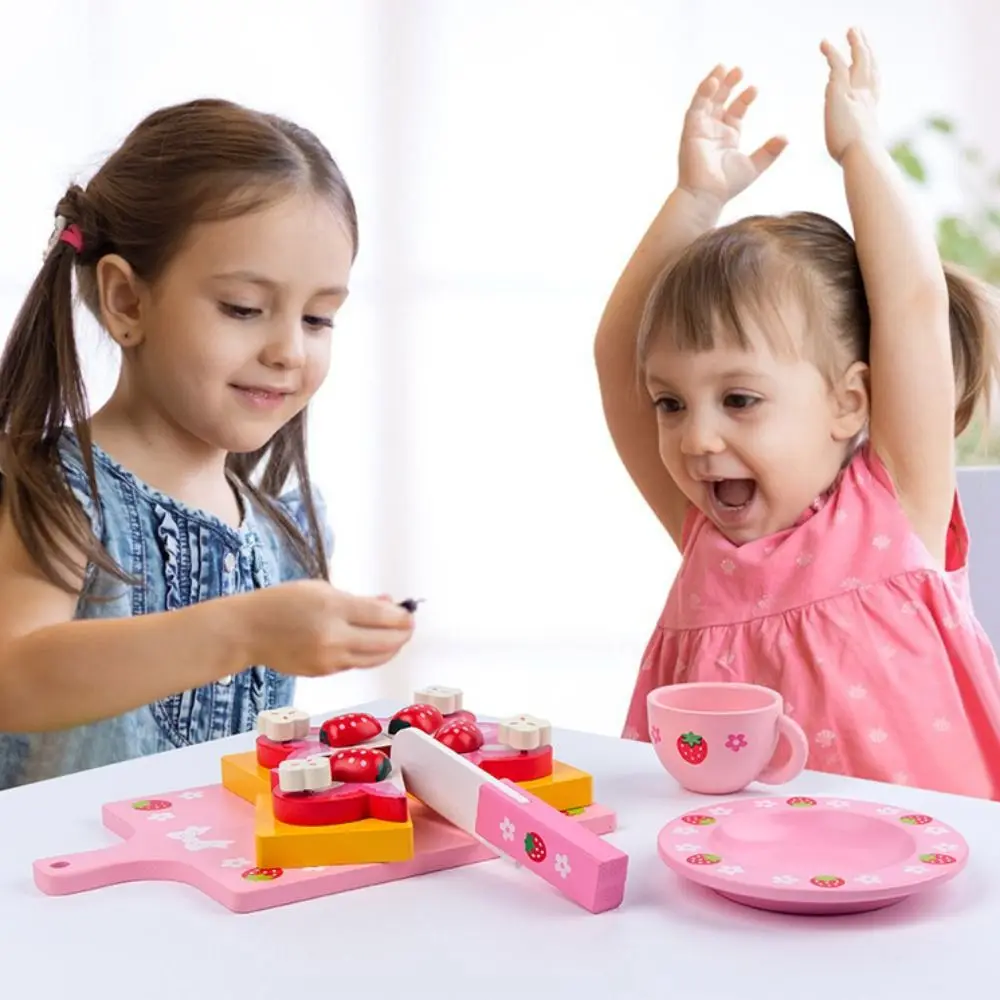Strawberry Design Wooden Simulation Cake Toys Double Birthday Cake Exquisite Craftsmanship Pretend Play Kitchen Food Toys