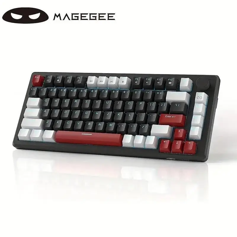 

Механическая игровая клавиатура MageGee 75%, компактная Проводная игровая клавиатура с синей подсветкой и желтыми переключателями, пена EVA, управление ручкой