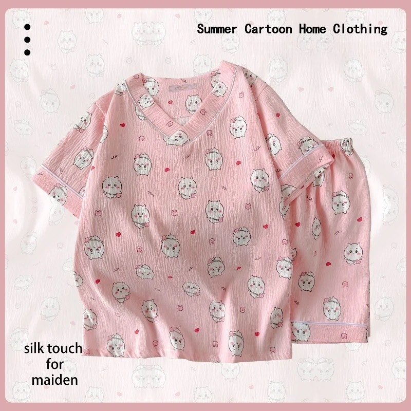 

New Kawaii Chiikawa Cloud Cotton Soft Pajamas Cute Summer Short Sleeved Shorts High Beauty Home Suit Set Girl Gift