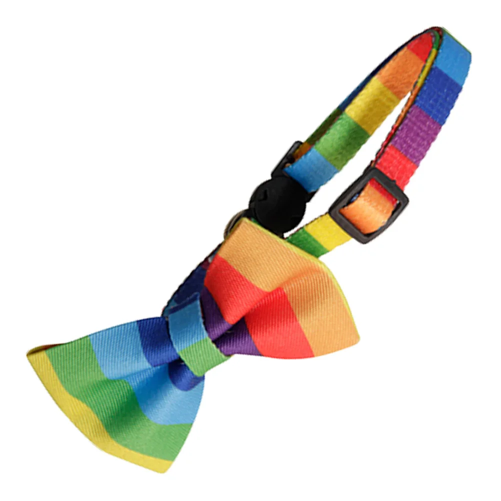 

Rainbow Bowknot Cat Collar Adjustable Fabric Pet Collar Safety Buckle Breathable Cute Cat Dog Accessory Party Decoration