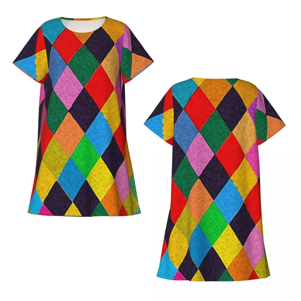 Mardi Gras Harlequin Plaid Playing Cards Rhombi Short Sleeves Nightdress For Sleeping Sleepshirts Women Short Sleeve Nightgowns