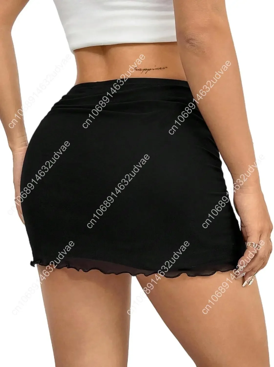 Avanova Damska Siateczkowa Mini Spódniczka Bodycon z Wysokim Stanem, Marszczona Letnia Krótka Spódniczka