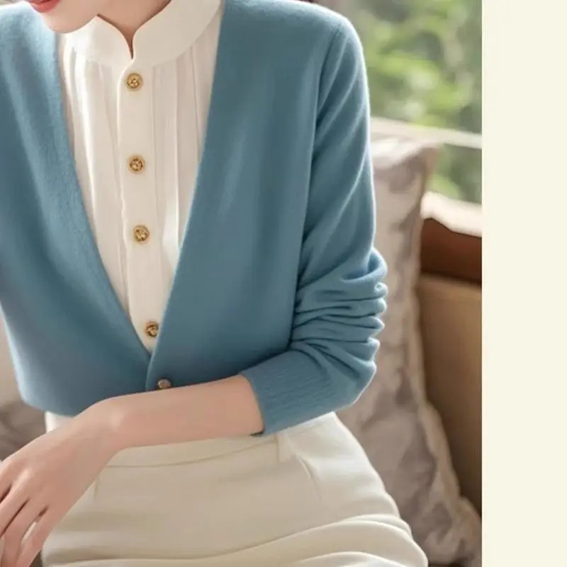 Lazy Little Fragrant Fake Two-piece Sweater for Women Chinese Style Unique Age-reducing Temperament Knitted Bottoming Shirt