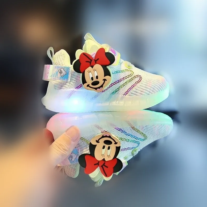 

Детские кроссовки Minnie Stitch, детские кроссовки для бега, детские кроссовки на весну и лето, кроссовки с героями мультфильмов для мальчиков и девочек, нескользящая мягкая подошва, повседневная обувь со светодиодной подсветкой