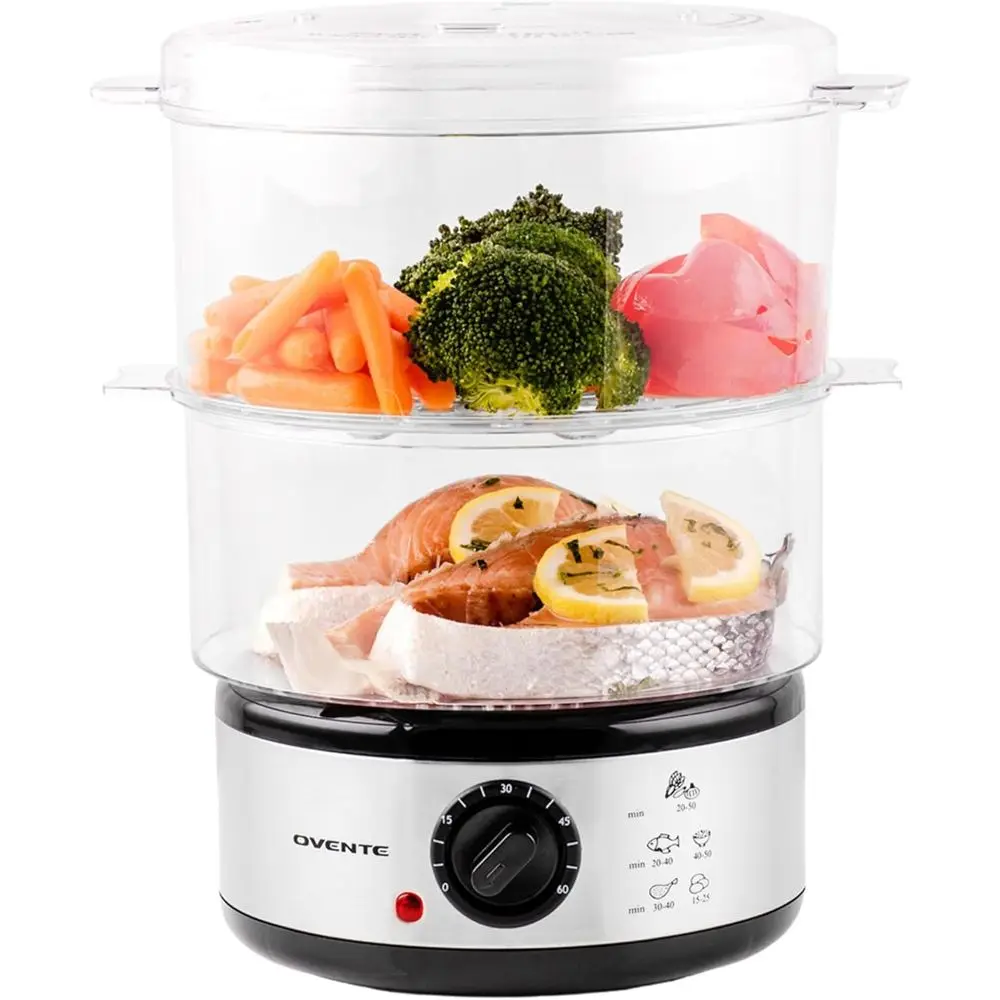 

2-Tier Electric Food Steamer, 5 Quart Stainless Steel Stackable Steam Cooker with 400W Power, 60-Minute Timer & Auto Shut-Off, D