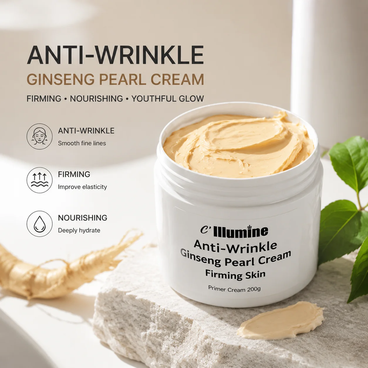 200g Ginseng & White Pearl Day Cream – Whitening Moisturizer, Freckle Care, Brightening Skin Primer Face Cream