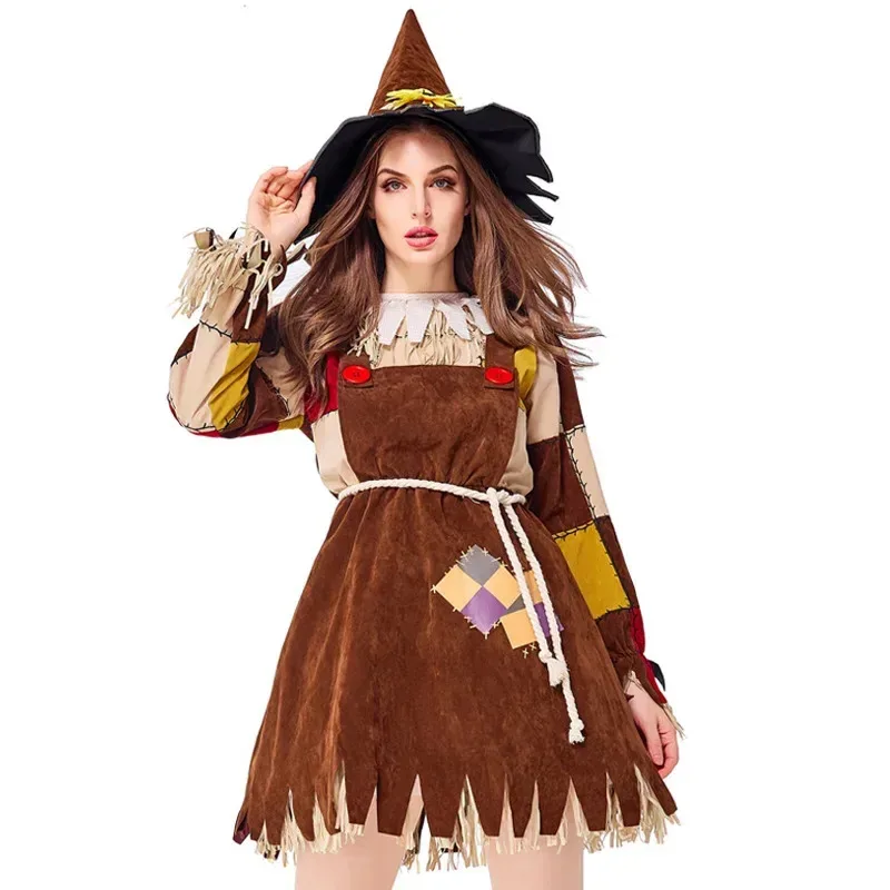 Adult Women Scarecrow Cosplay Costume Fantasia Halloween Purim Carnival Mardi Gras Costumes Fancy Dress