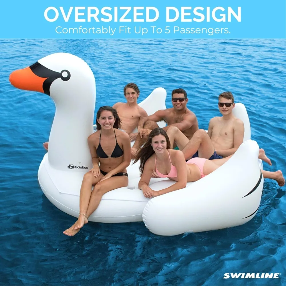 Duplo inflável Swan Pool Float, passeio no lounge, pernas estáveis asas, grande rideable Blow Up, natação de praia de verão