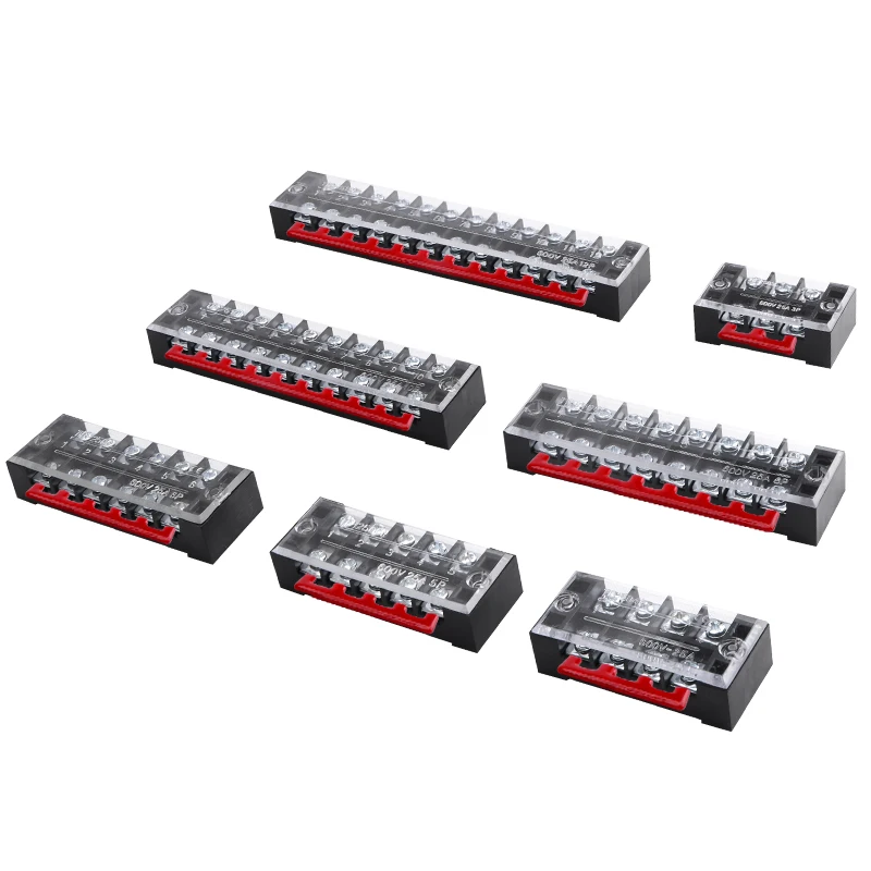 1 set 25A 600V Dual Row Strip Electrical Screw Terminal Block Fixed Wiring Board Wire Cable Connector TB25 Series