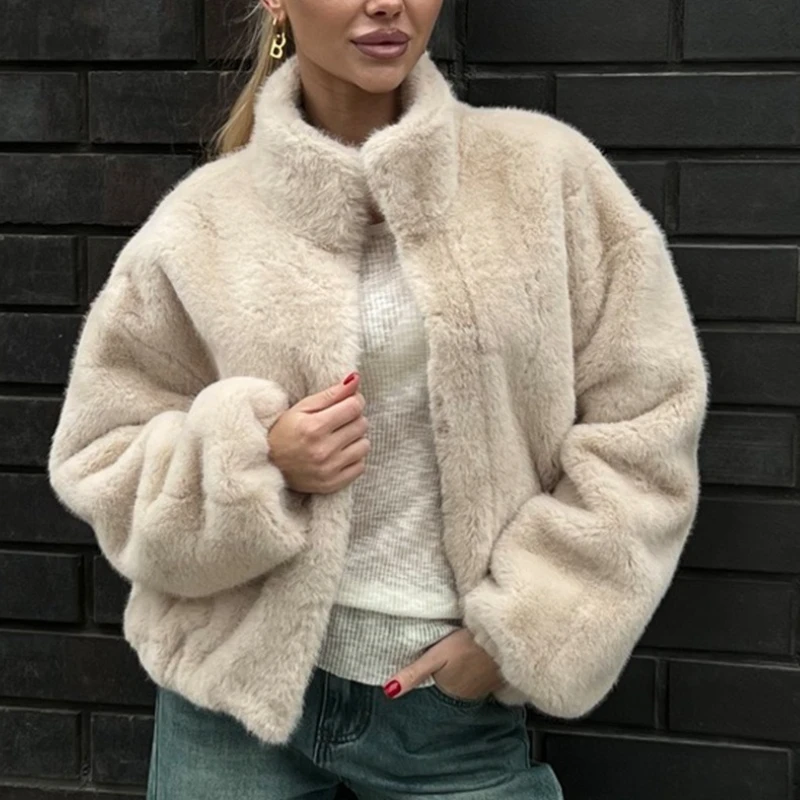 

Fuzzy Zip Up Coat for Women 2025 Fall Winter Stand Collar Sherpa Jacket Cozy Teddy Zip-Up Coat