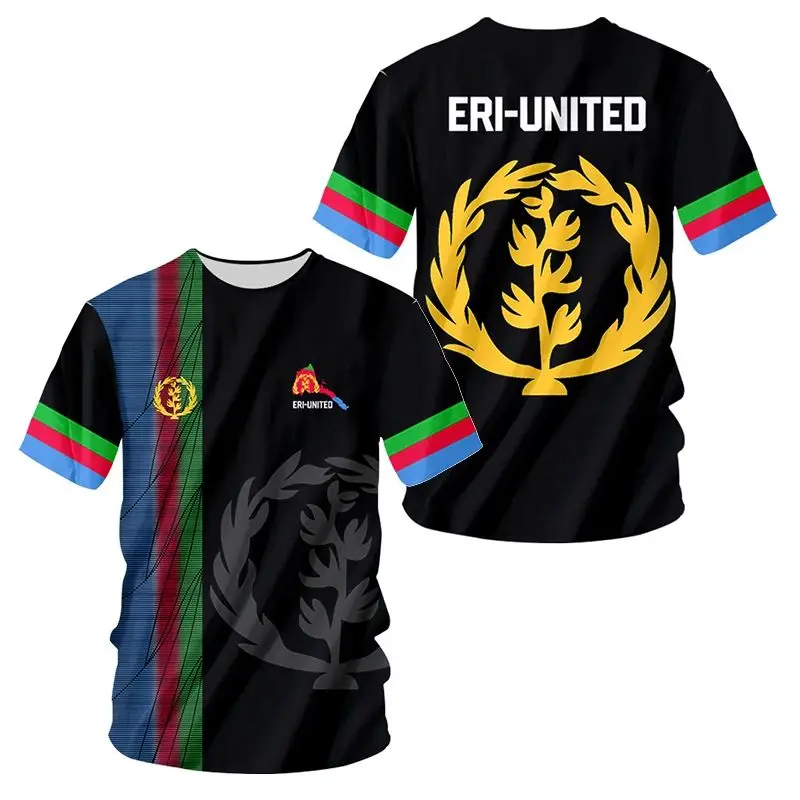 Z graficzną flagą Eritrean 3D męska koszulka letnie osobliwy nadruk z krótkim rękawem modne sportowe z okrągłym dekoltem duże luźne t-shirty