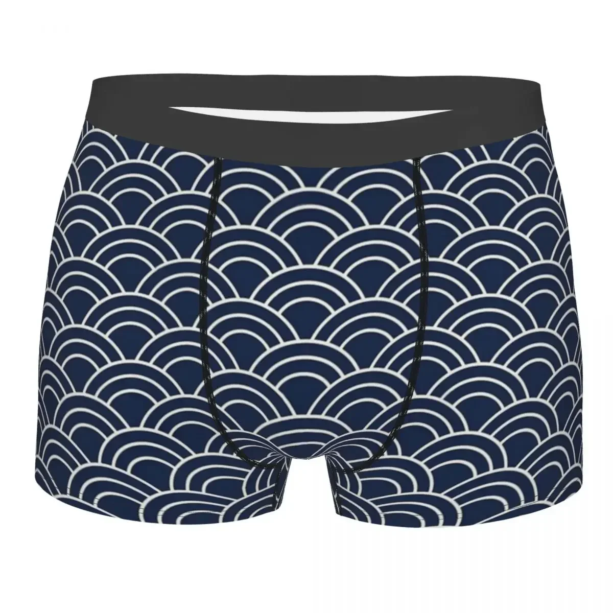 Men's Boxer Shorts Panties Waves Japanese Navy Blue Breathable Underwear Harajuku Male Fashion Plus Size Underpants