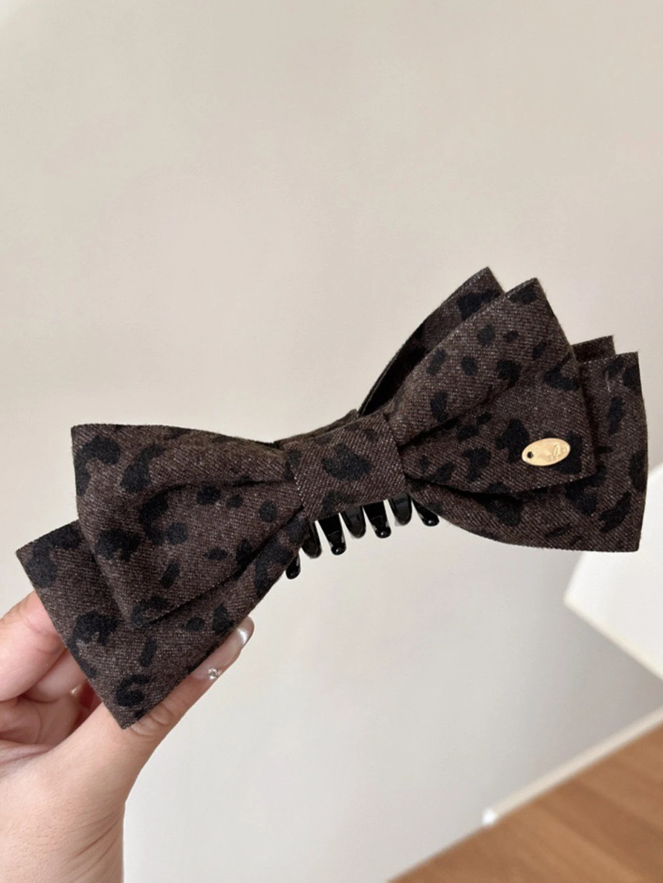 1PC vintage-style classic leopard print double-layer bow banana clip, versatile and fashionable half-up hair clip/accessory