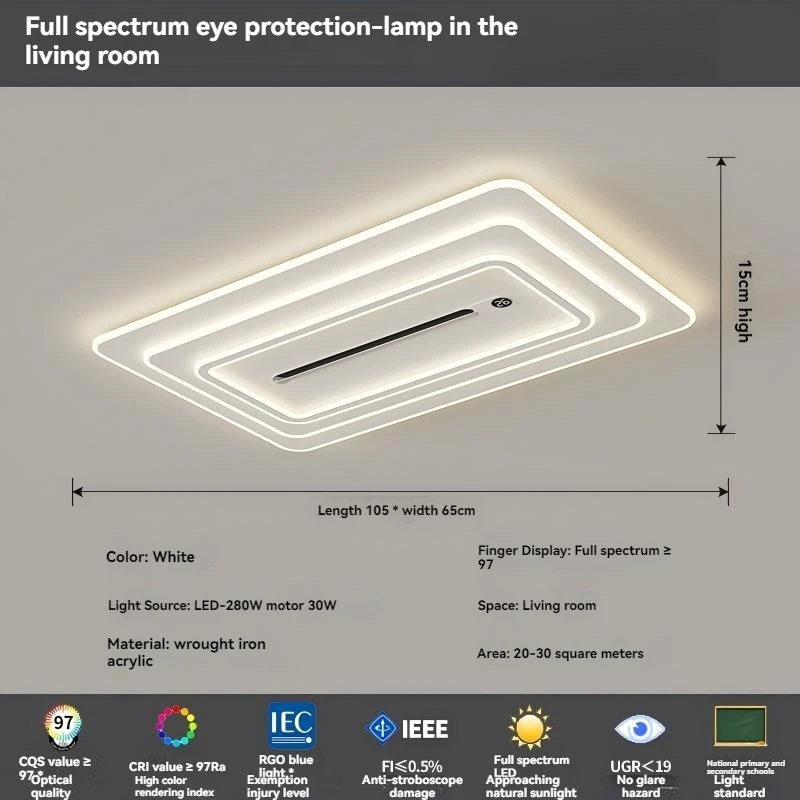 Volledig spectrum oogbescherming, nieuw design, eenvoudige en moderne bladelloze ventilatorlamp, plafondlamp, woonkamer, slaapkamer, studeerkamer