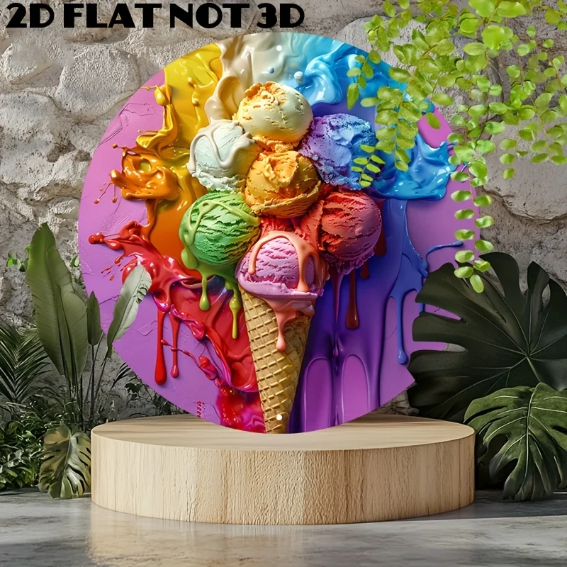 Eiscreme-Aluminium-Metall-Blechschild, Vintage, dekorative Wandkunst für Küche, Café, Geschäft, Zuhause, 20,3 x 20,3 cm
