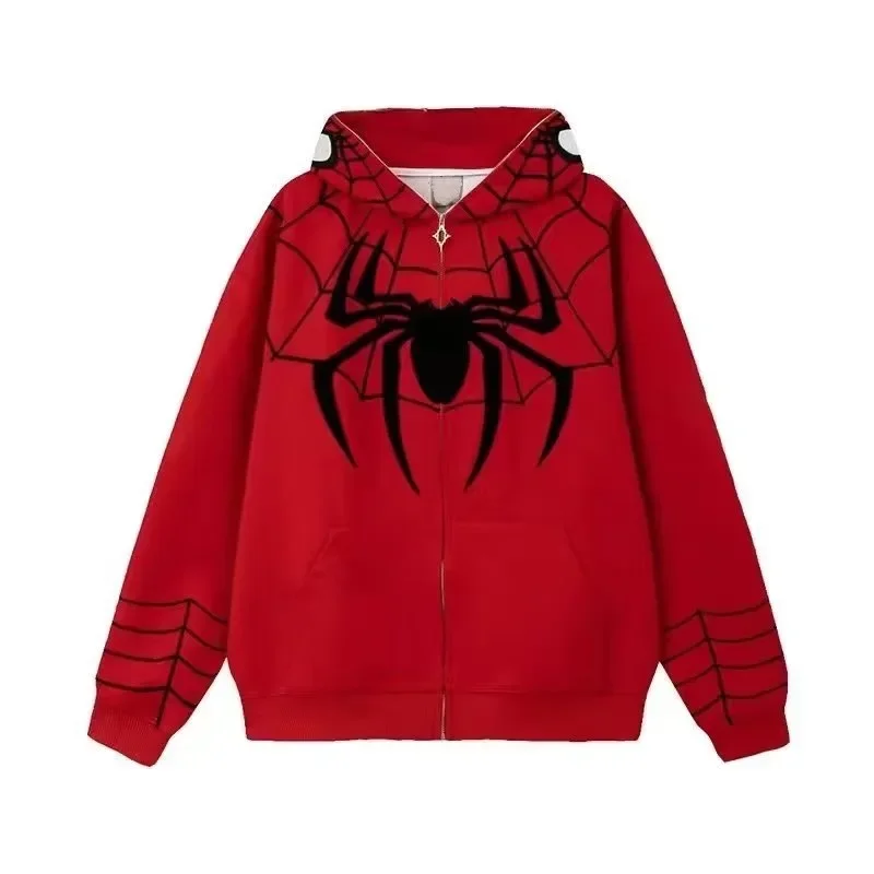 New American Retro Y2k Men Towel Embroidered Spider Sweater Spring and Autumn Loose Oversize Trendy Cardigan Couple Jacket