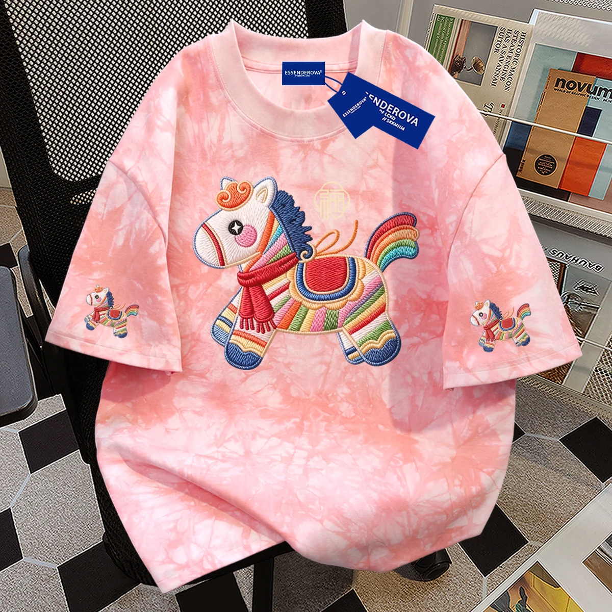 Spring Summer 2026 Vintage Cotton T-Shirt Women's Short Sleeve Print Design Dyeing American Style Casual Top for Students