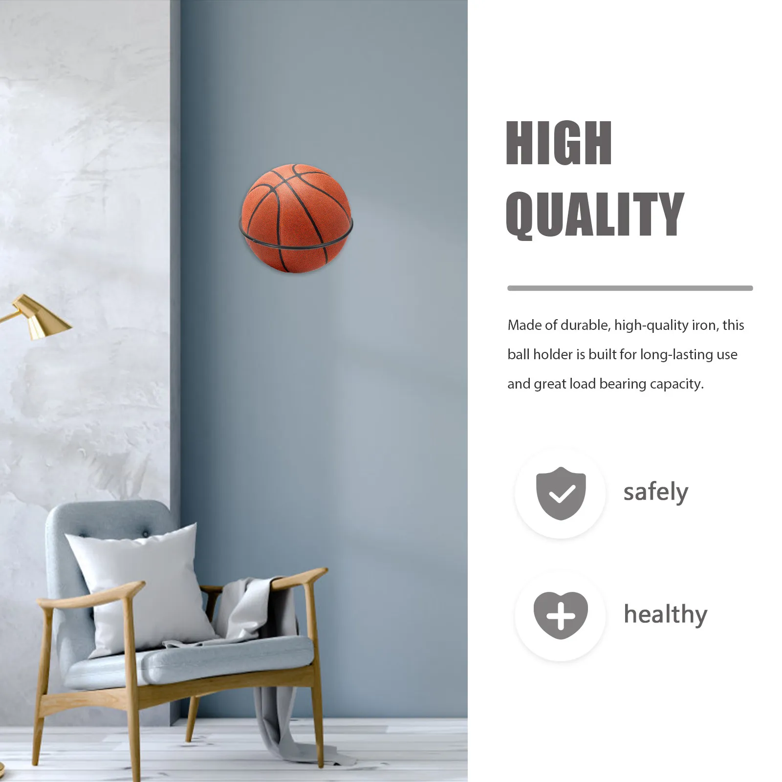 5Pcs Sturdy Iron Wall Ball Rack Basketball Holder Soccer Ball Storage Shelf Sports Equipment Organizer for Home Office Garage