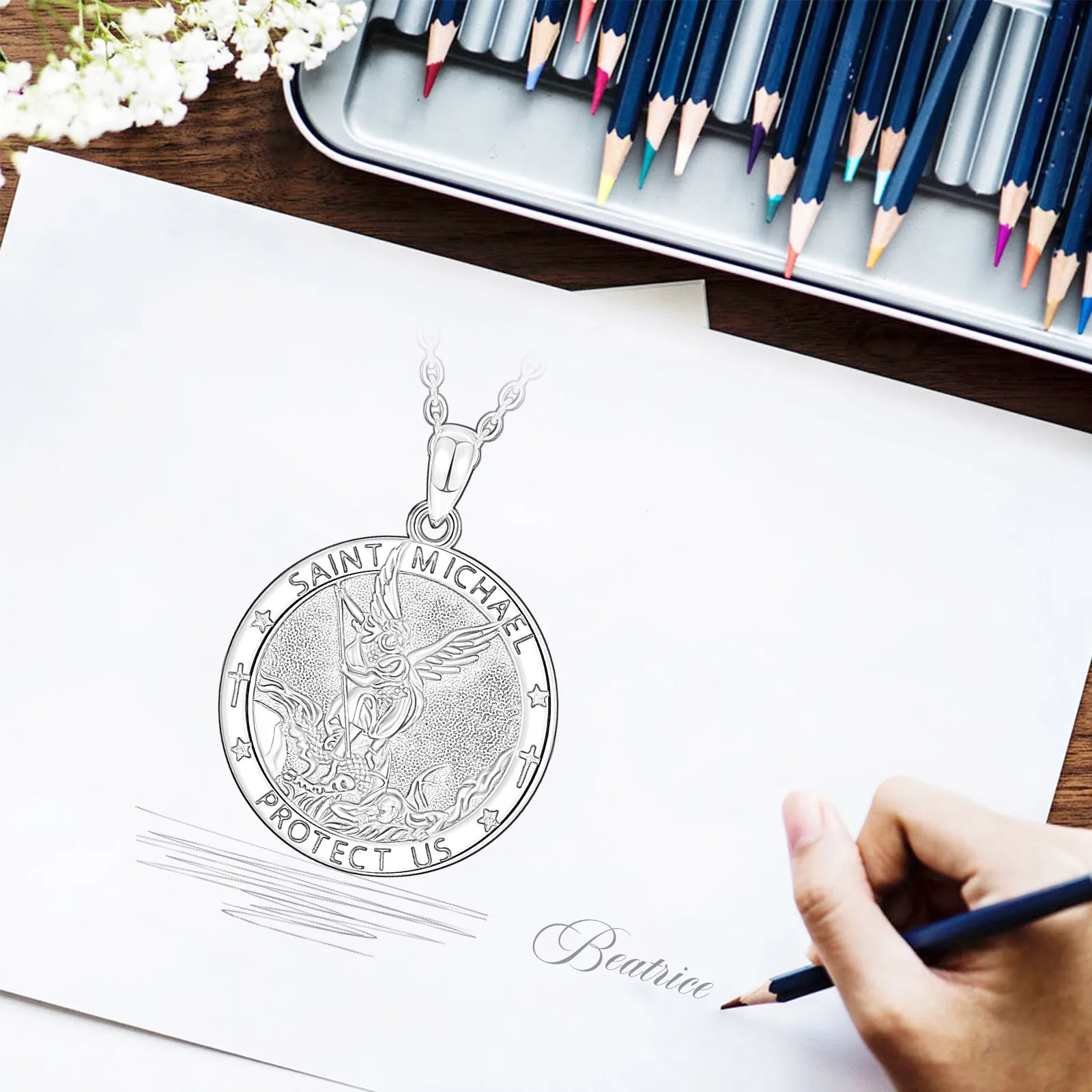 يودورا سانت مايكل قلادة 925 فضة رئيس الملائكة تميمة ميدالية قلادة مجوهرات مسيحية هدية دينية للرجال والنساء #5