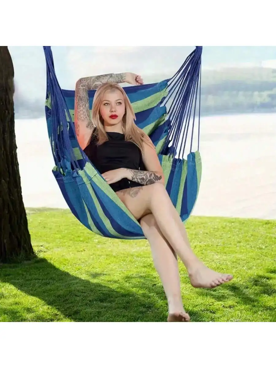 أرجوحة خارجية محمولة، كرسي معلق، مع وسادة ناعمة، كرسي معلق من القماش القوي، كرسي معلق مريح ومتين، على شكل حرف V