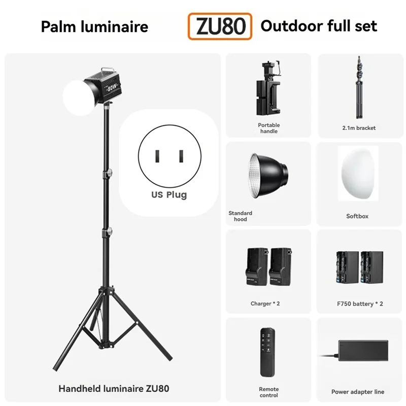 A14M 80W COB Lampu Kamera Kit Luar Ruangan 2500-6500K Video Dimmable Lampu LED Fotografi untuk Foto Studio Film Livstreaming US PLU