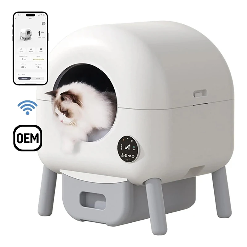 

Extra Large 76L Smart Self-Cleaning Litter Box App-Controlled Safety Features Easy Cleaning for Multiple Cats Made Plastic