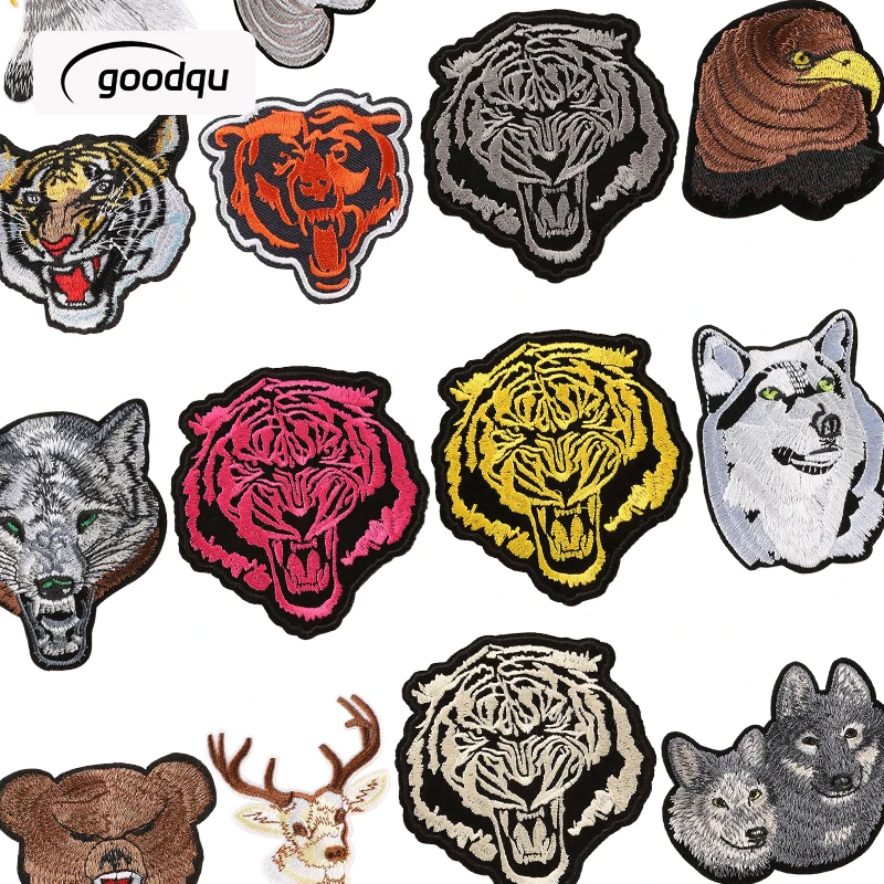 Tigre lobo remendos para roupas meninos animais urso ferro em tecidos termocolantes bordados jaquetas mochila térmica costurar parches