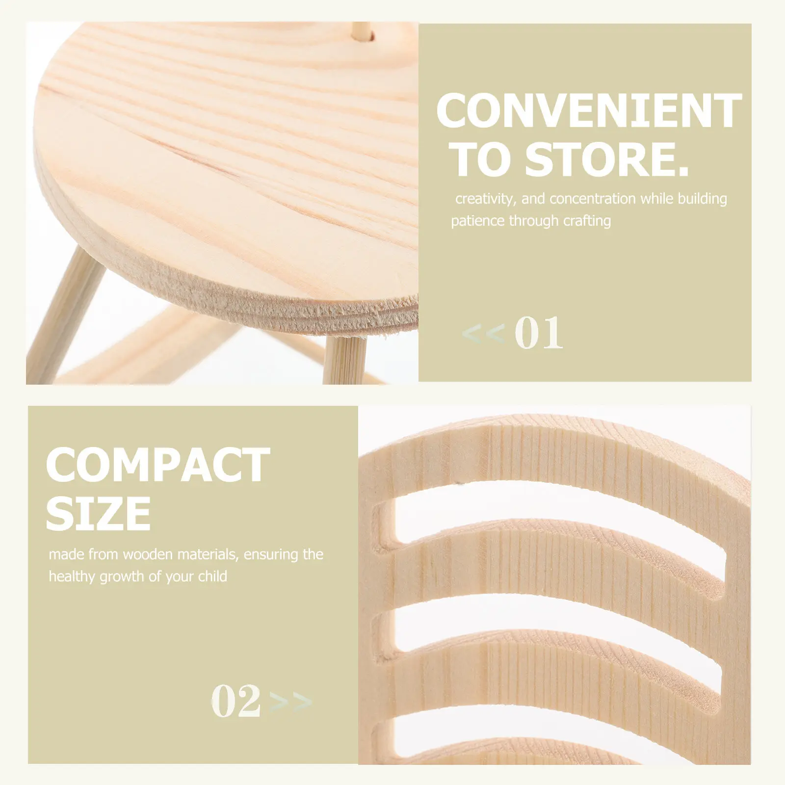 2Pcs Miniature Wooden Rocking Chair DIY Kit for Kids Creative Craft Project Educational Fine Motor Skill Development Dollhouse
