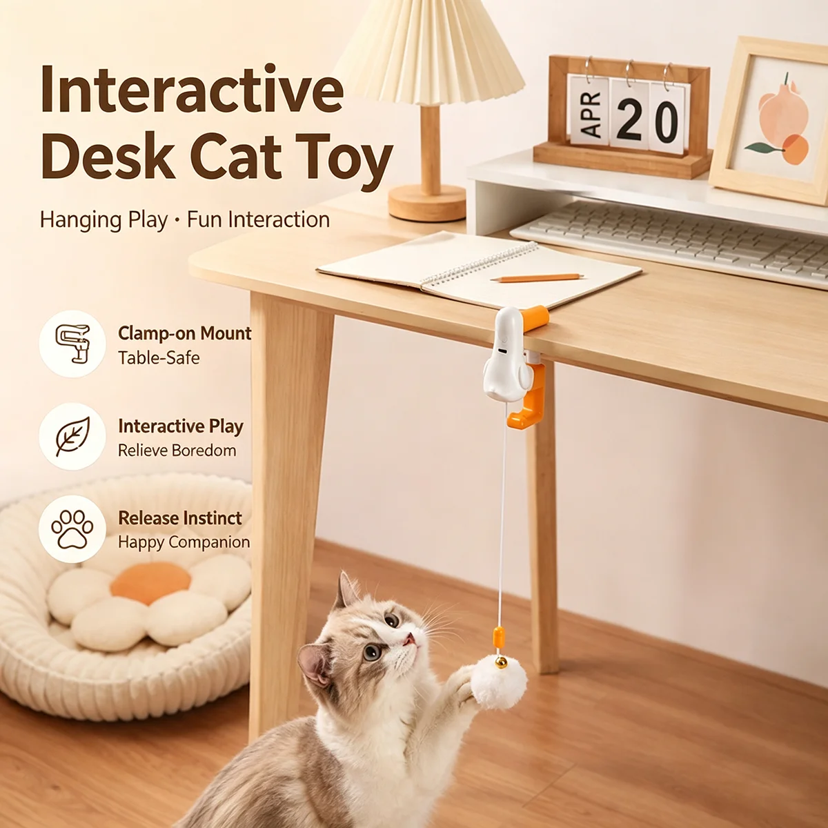 Pet Interactive Lifting Velvet Ball Bell Cat Toy Non Drilling Clip Installation Type-C Charging Simulate Prey Dynamics Toys