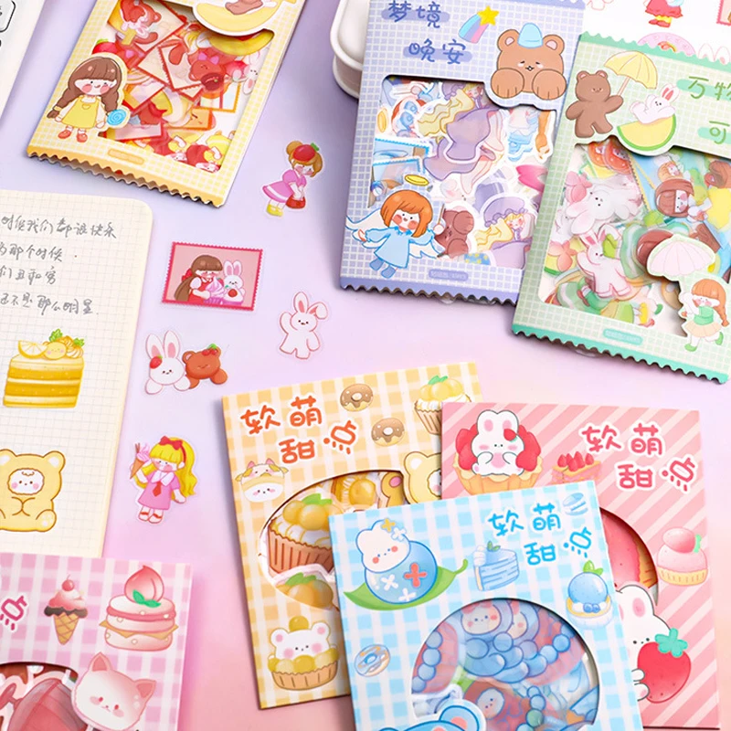 45pcs/Pack Kawaii Stickers Cartoon Foods & Animals Decorative Stickers for Diary Journal Scrapbooking Material Small Pattern