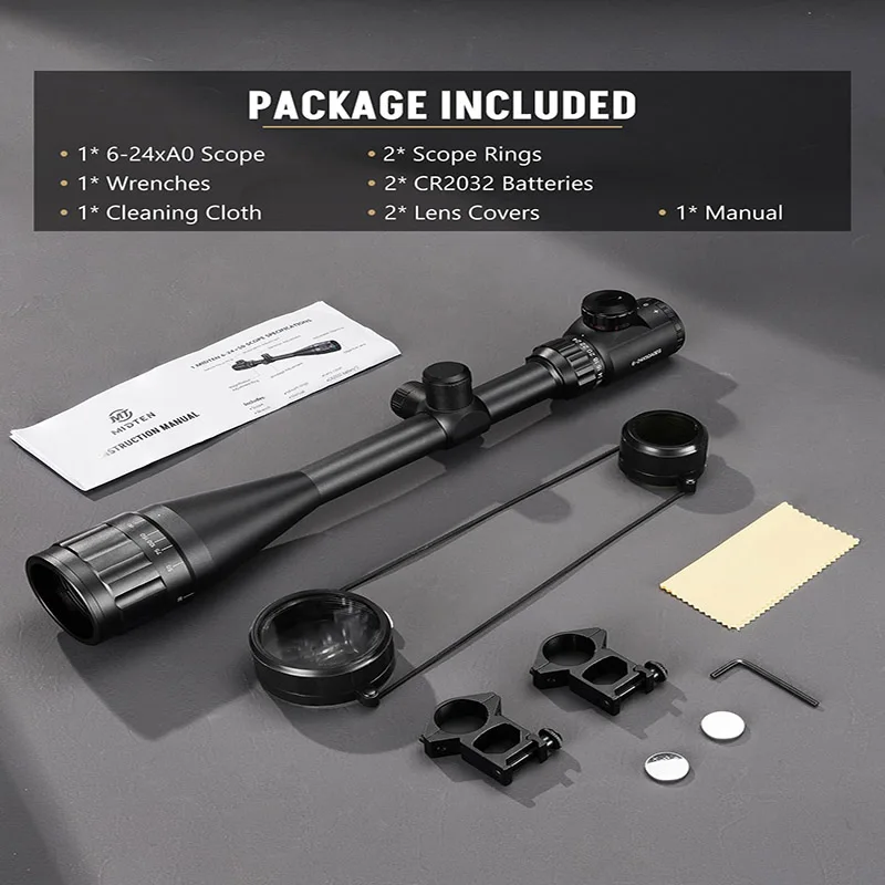 

Прицел 6-24x50 AO для охоты с 5-уровневой красной и зеленой подсветкой, для стрельбы на дальние дистанции, трубка 1 дюйм, SFP, с креплением на кольцах