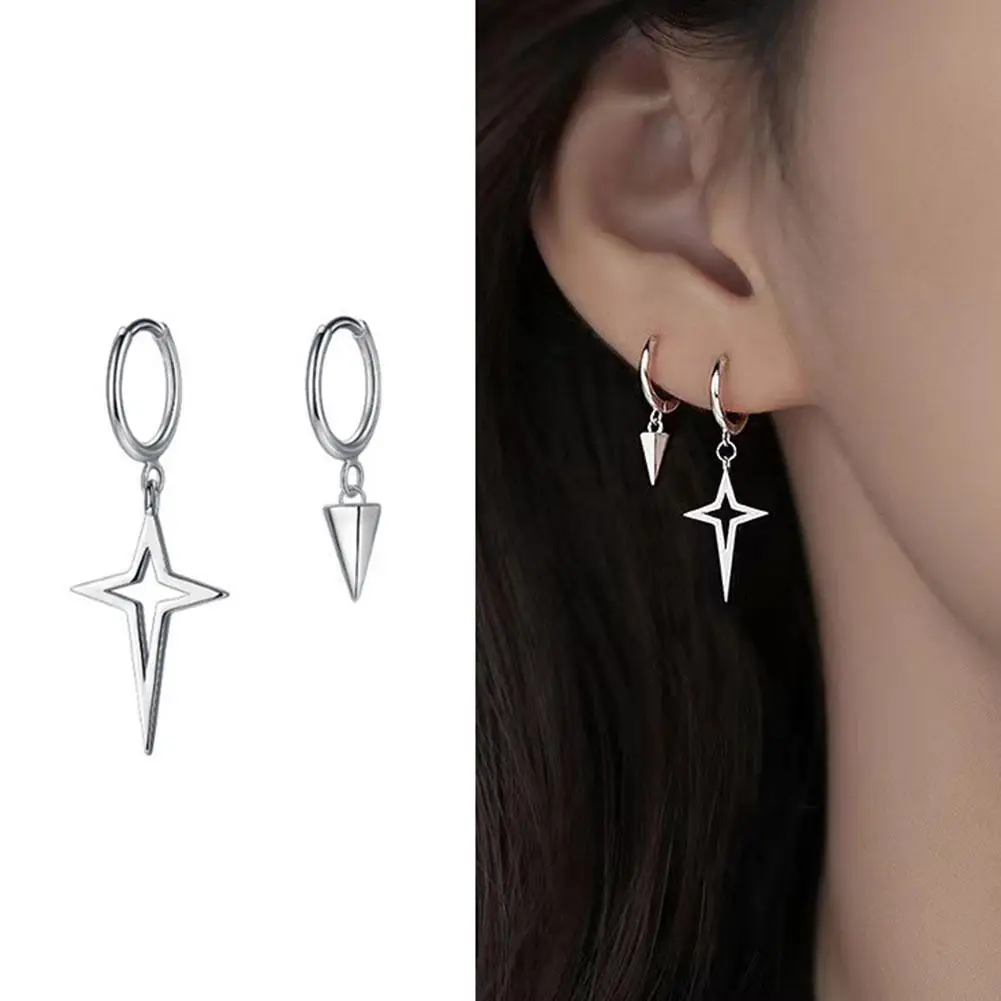 New Creative Cross Star Asymmetrical Earrings Cool Geometry Hop Earrings Buckles Ear Cone Trend Cold Hip Niche Earrings Fem C0V1