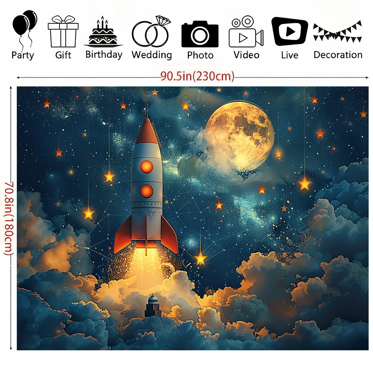1 個の夢のような夜空のロケット壁取り付け、月、星、ロケット - Event Launch Party のレビューと価格