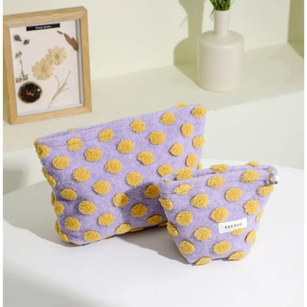 Purple Waffle Cosmetic Bag Portable Large-Capacity Make Up Organizer Multi-Functional Space Saving Plush Makeup Case Travel